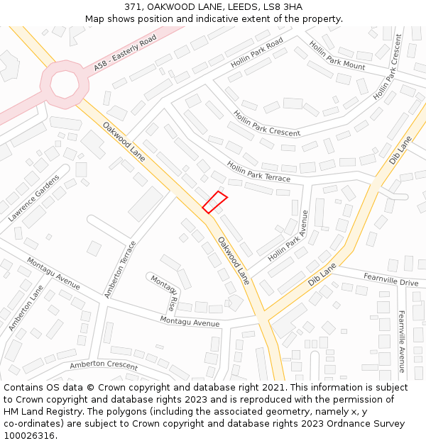 371, OAKWOOD LANE, LEEDS, LS8 3HA: Location map and indicative extent of plot