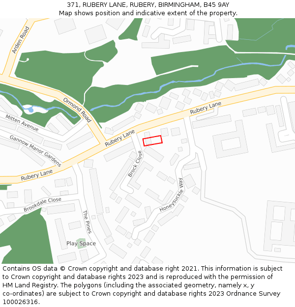 371, RUBERY LANE, RUBERY, BIRMINGHAM, B45 9AY: Location map and indicative extent of plot