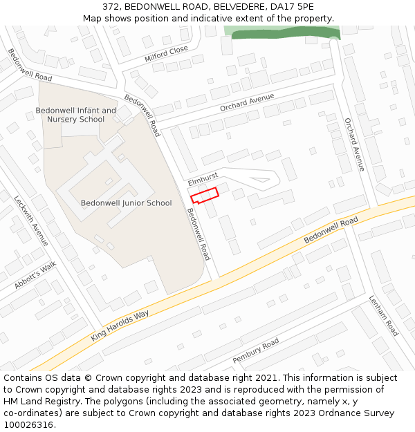 372, BEDONWELL ROAD, BELVEDERE, DA17 5PE: Location map and indicative extent of plot