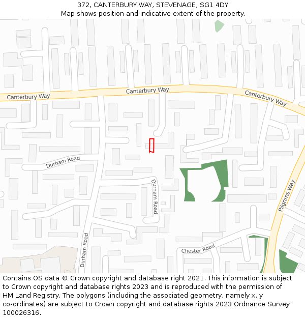 372, CANTERBURY WAY, STEVENAGE, SG1 4DY: Location map and indicative extent of plot