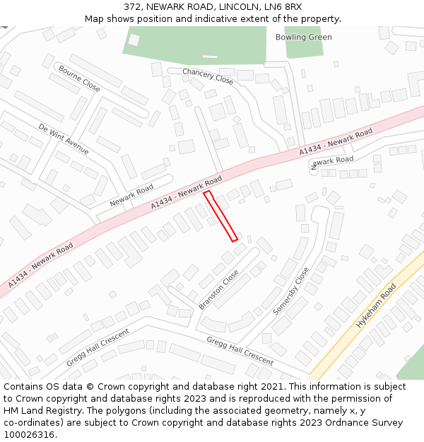 372, NEWARK ROAD, LINCOLN, LN6 8RX: Location map and indicative extent of plot