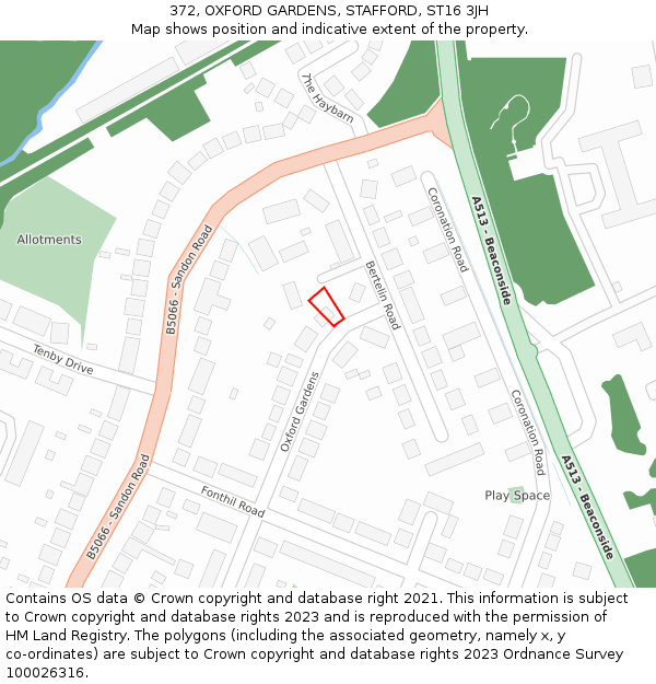 372, OXFORD GARDENS, STAFFORD, ST16 3JH: Location map and indicative extent of plot