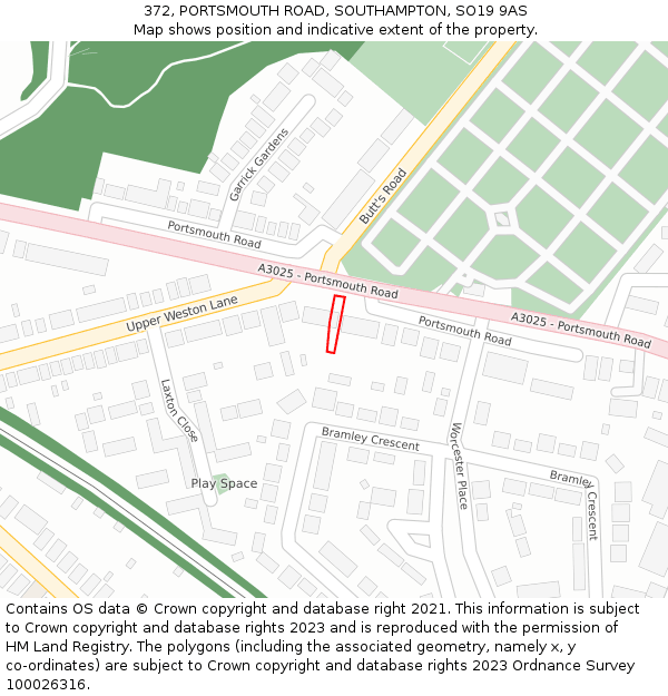 372, PORTSMOUTH ROAD, SOUTHAMPTON, SO19 9AS: Location map and indicative extent of plot