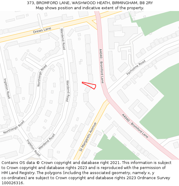 373, BROMFORD LANE, WASHWOOD HEATH, BIRMINGHAM, B8 2RY: Location map and indicative extent of plot