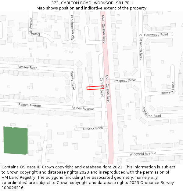 373, CARLTON ROAD, WORKSOP, S81 7PH: Location map and indicative extent of plot