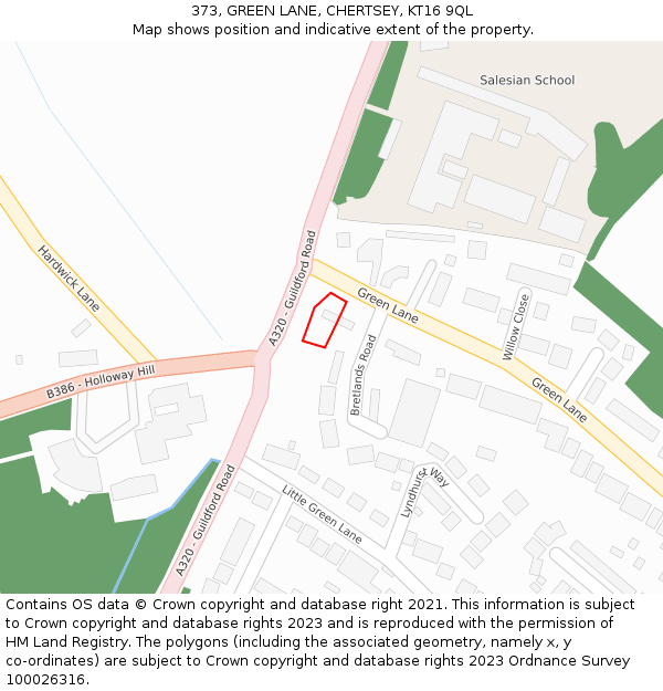 373, GREEN LANE, CHERTSEY, KT16 9QL: Location map and indicative extent of plot