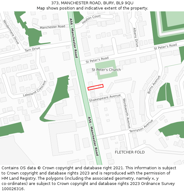 373, MANCHESTER ROAD, BURY, BL9 9QU: Location map and indicative extent of plot