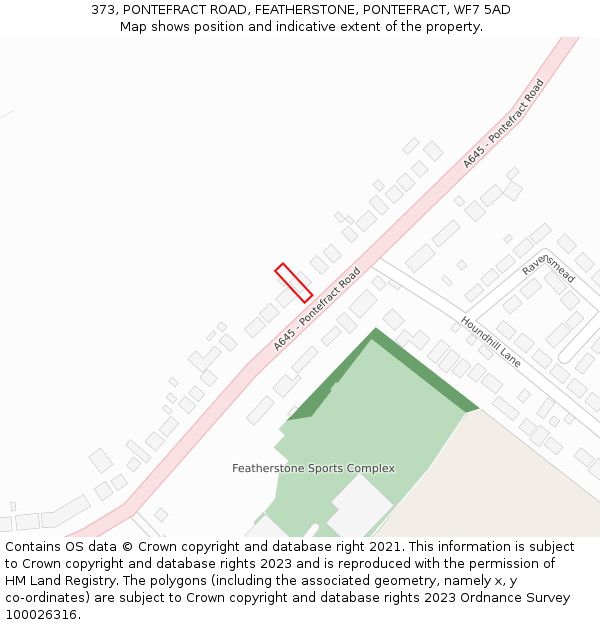 373, PONTEFRACT ROAD, FEATHERSTONE, PONTEFRACT, WF7 5AD: Location map and indicative extent of plot