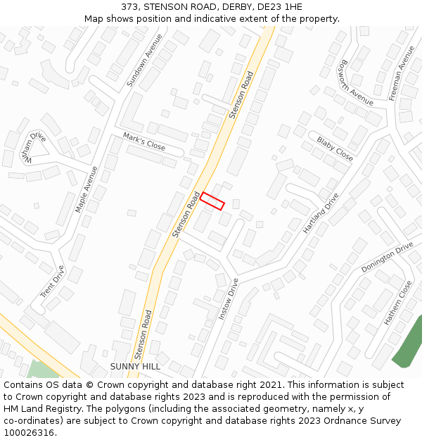 373, STENSON ROAD, DERBY, DE23 1HE: Location map and indicative extent of plot
