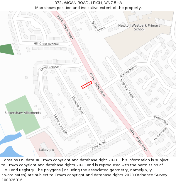 373, WIGAN ROAD, LEIGH, WN7 5HA: Location map and indicative extent of plot