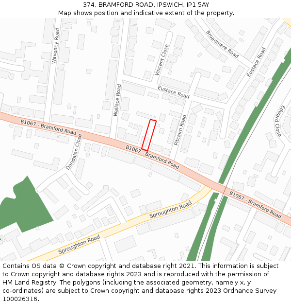 374, BRAMFORD ROAD, IPSWICH, IP1 5AY: Location map and indicative extent of plot