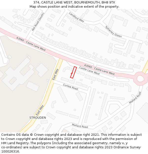 374, CASTLE LANE WEST, BOURNEMOUTH, BH8 9TX: Location map and indicative extent of plot