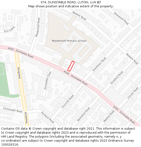 374, DUNSTABLE ROAD, LUTON, LU4 8JT: Location map and indicative extent of plot