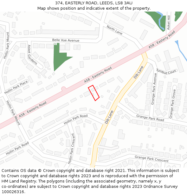 374, EASTERLY ROAD, LEEDS, LS8 3AU: Location map and indicative extent of plot