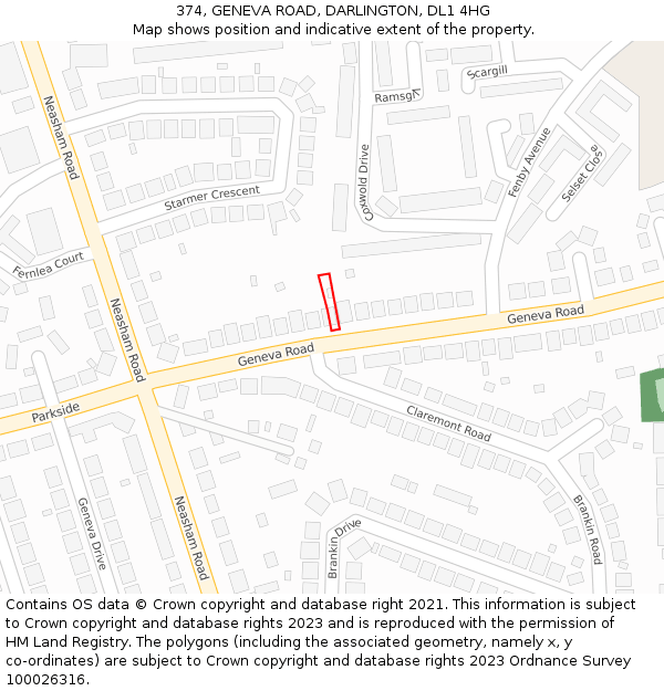 374, GENEVA ROAD, DARLINGTON, DL1 4HG: Location map and indicative extent of plot