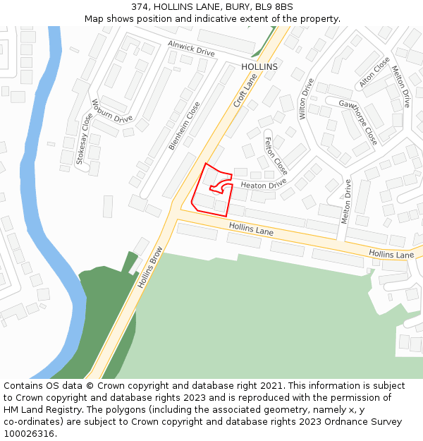 374, HOLLINS LANE, BURY, BL9 8BS: Location map and indicative extent of plot