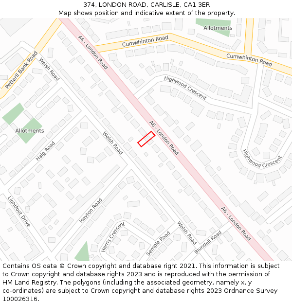 374, LONDON ROAD, CARLISLE, CA1 3ER: Location map and indicative extent of plot