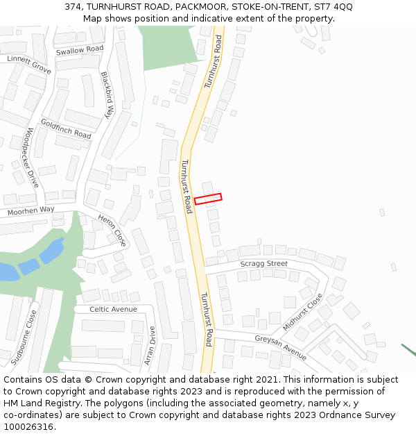 374, TURNHURST ROAD, PACKMOOR, STOKE-ON-TRENT, ST7 4QQ: Location map and indicative extent of plot