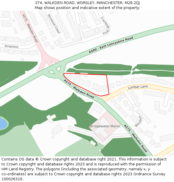 374, WALKDEN ROAD, WORSLEY, MANCHESTER, M28 2QJ: Location map and indicative extent of plot