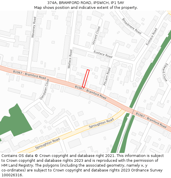 374A, BRAMFORD ROAD, IPSWICH, IP1 5AY: Location map and indicative extent of plot
