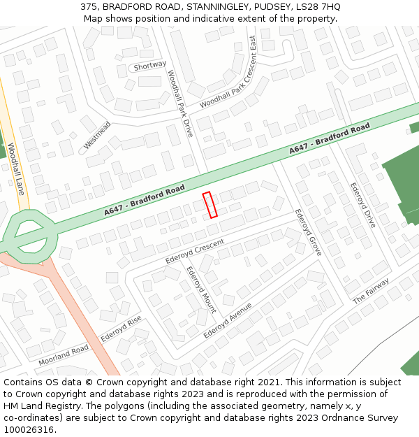 375, BRADFORD ROAD, STANNINGLEY, PUDSEY, LS28 7HQ: Location map and indicative extent of plot