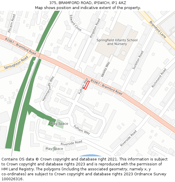 375, BRAMFORD ROAD, IPSWICH, IP1 4AZ: Location map and indicative extent of plot