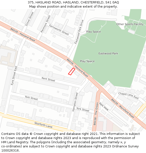 375, HASLAND ROAD, HASLAND, CHESTERFIELD, S41 0AQ: Location map and indicative extent of plot