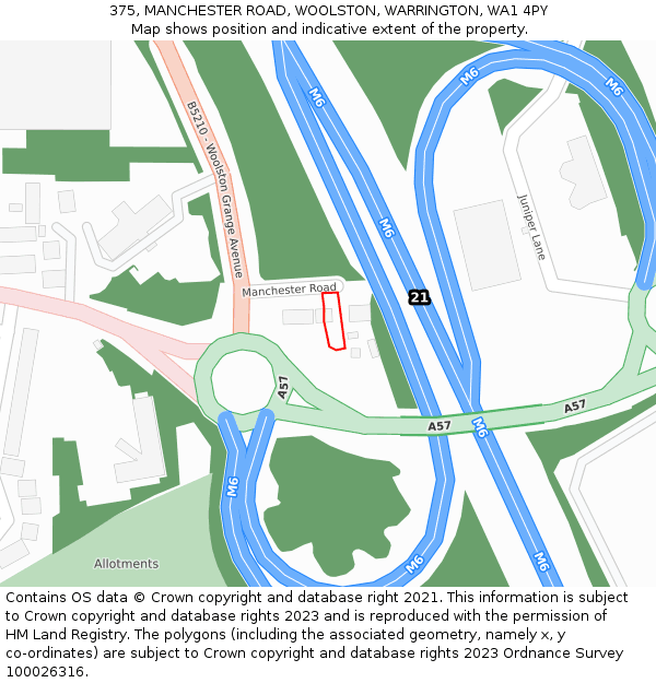 375, MANCHESTER ROAD, WOOLSTON, WARRINGTON, WA1 4PY: Location map and indicative extent of plot