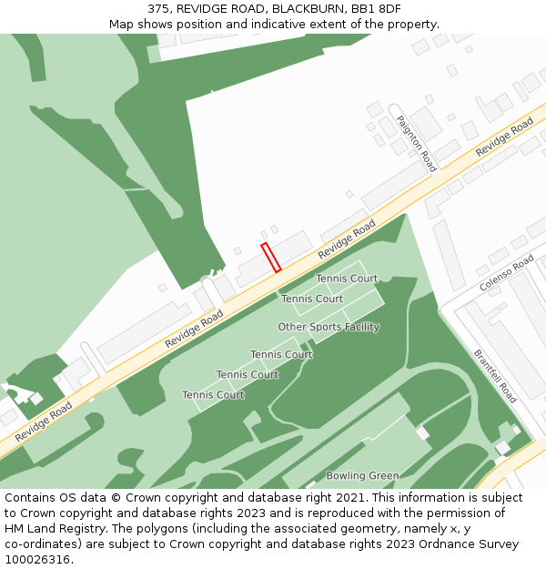 375, REVIDGE ROAD, BLACKBURN, BB1 8DF: Location map and indicative extent of plot