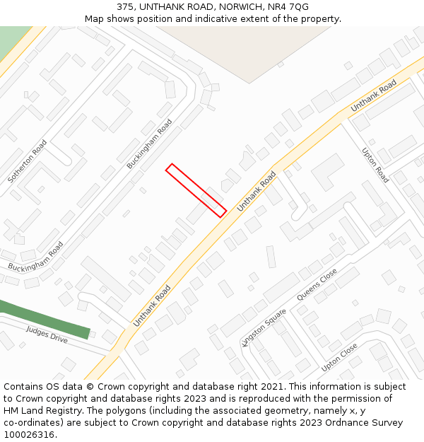 375, UNTHANK ROAD, NORWICH, NR4 7QG: Location map and indicative extent of plot