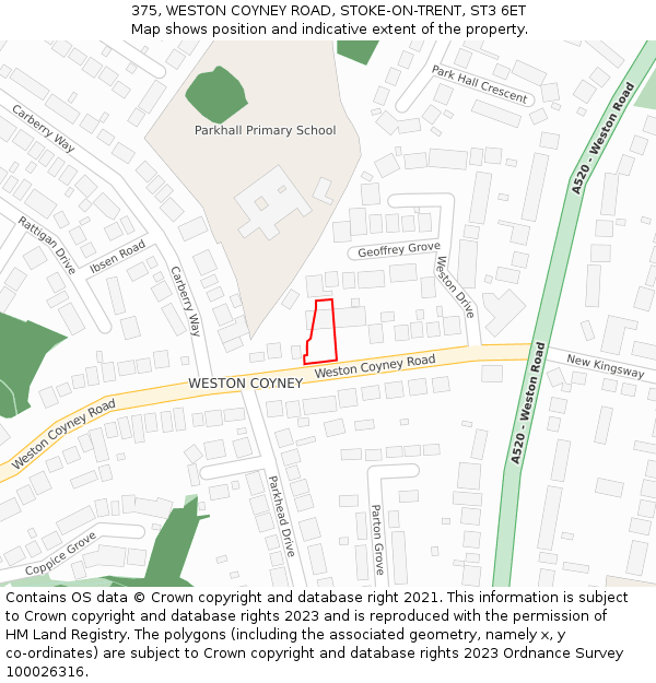 375, WESTON COYNEY ROAD, STOKE-ON-TRENT, ST3 6ET: Location map and indicative extent of plot