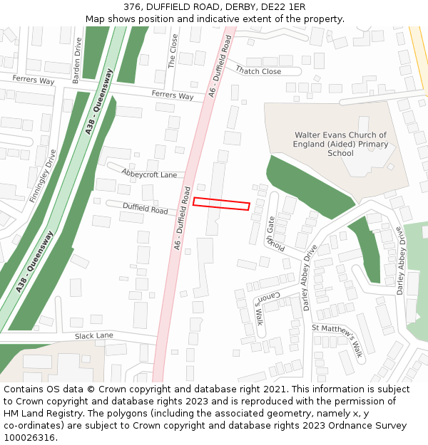376, DUFFIELD ROAD, DERBY, DE22 1ER: Location map and indicative extent of plot