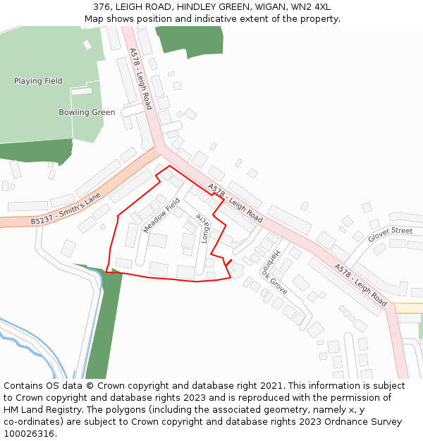 376, LEIGH ROAD, HINDLEY GREEN, WIGAN, WN2 4XL: Location map and indicative extent of plot