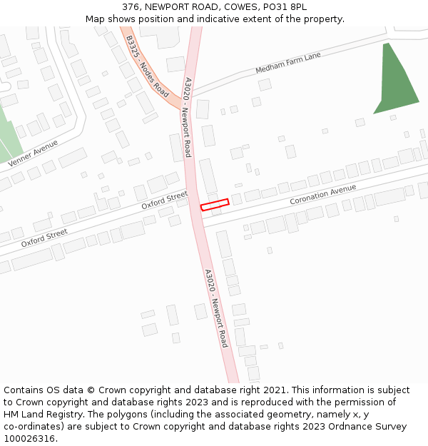 376, NEWPORT ROAD, COWES, PO31 8PL: Location map and indicative extent of plot