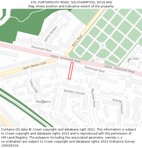 376, PORTSMOUTH ROAD, SOUTHAMPTON, SO19 9AS: Location map and indicative extent of plot