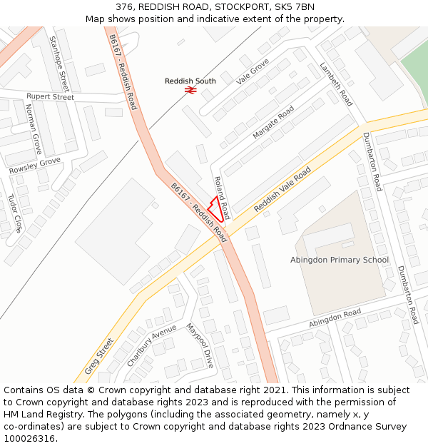 376, REDDISH ROAD, STOCKPORT, SK5 7BN: Location map and indicative extent of plot