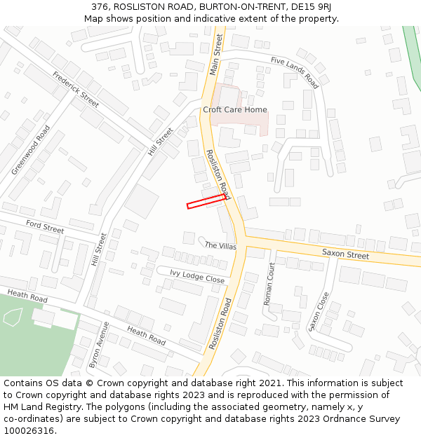 376, ROSLISTON ROAD, BURTON-ON-TRENT, DE15 9RJ: Location map and indicative extent of plot