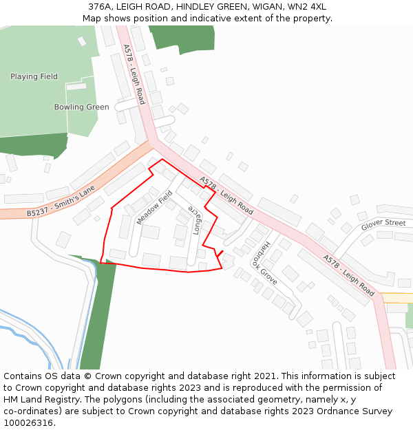 376A, LEIGH ROAD, HINDLEY GREEN, WIGAN, WN2 4XL: Location map and indicative extent of plot