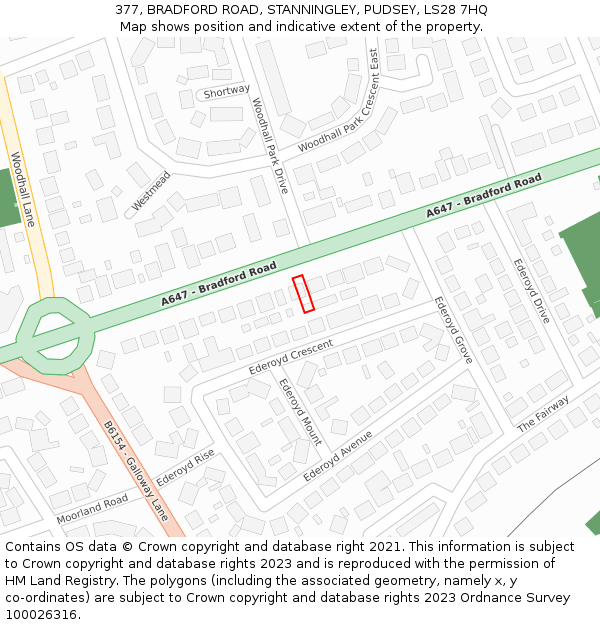 377, BRADFORD ROAD, STANNINGLEY, PUDSEY, LS28 7HQ: Location map and indicative extent of plot