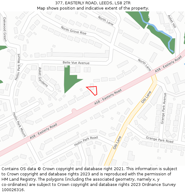377, EASTERLY ROAD, LEEDS, LS8 2TR: Location map and indicative extent of plot