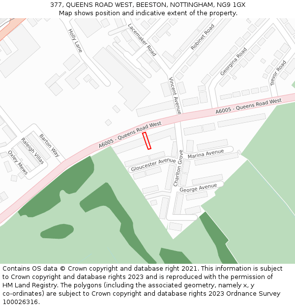 377, QUEENS ROAD WEST, BEESTON, NOTTINGHAM, NG9 1GX: Location map and indicative extent of plot