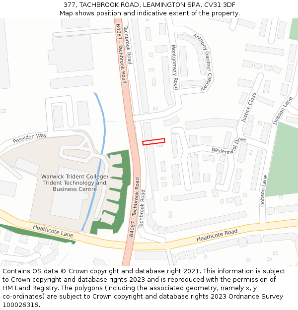 377, TACHBROOK ROAD, LEAMINGTON SPA, CV31 3DF: Location map and indicative extent of plot