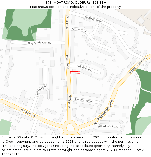 378, MOAT ROAD, OLDBURY, B68 8EH: Location map and indicative extent of plot