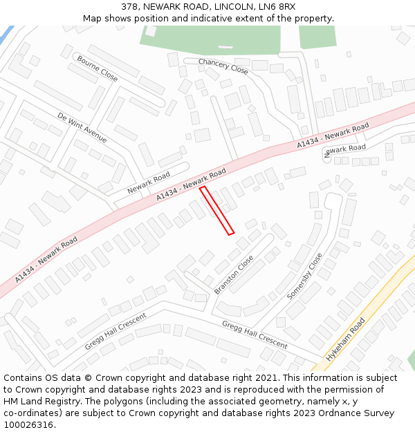 378, NEWARK ROAD, LINCOLN, LN6 8RX: Location map and indicative extent of plot