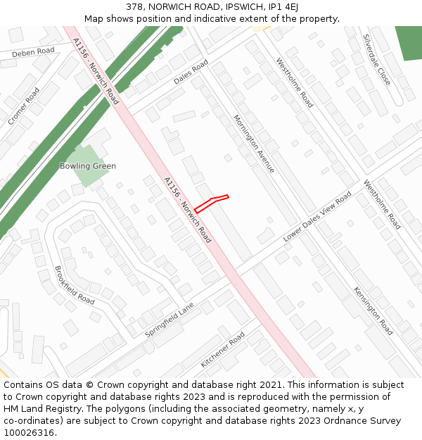 378, NORWICH ROAD, IPSWICH, IP1 4EJ: Location map and indicative extent of plot