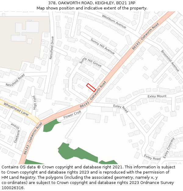 378, OAKWORTH ROAD, KEIGHLEY, BD21 1RP: Location map and indicative extent of plot