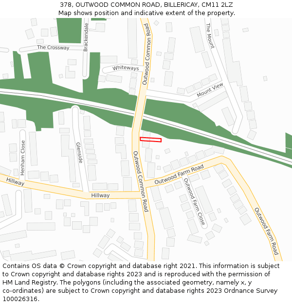 378, OUTWOOD COMMON ROAD, BILLERICAY, CM11 2LZ: Location map and indicative extent of plot