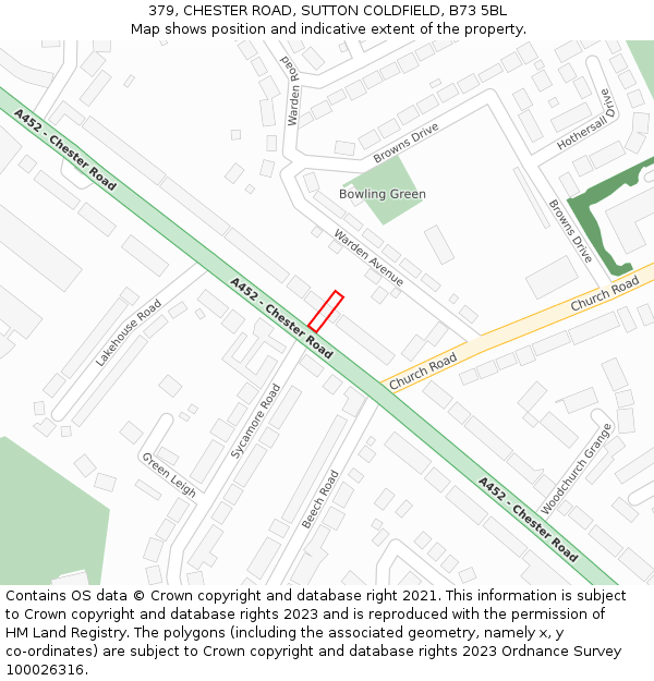 379, CHESTER ROAD, SUTTON COLDFIELD, B73 5BL: Location map and indicative extent of plot
