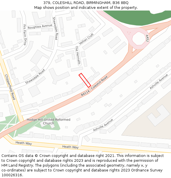 379, COLESHILL ROAD, BIRMINGHAM, B36 8BQ: Location map and indicative extent of plot