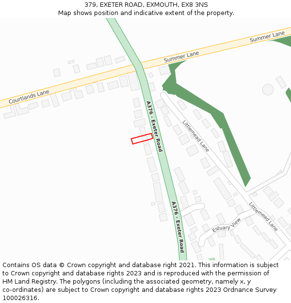 379, EXETER ROAD, EXMOUTH, EX8 3NS: Location map and indicative extent of plot